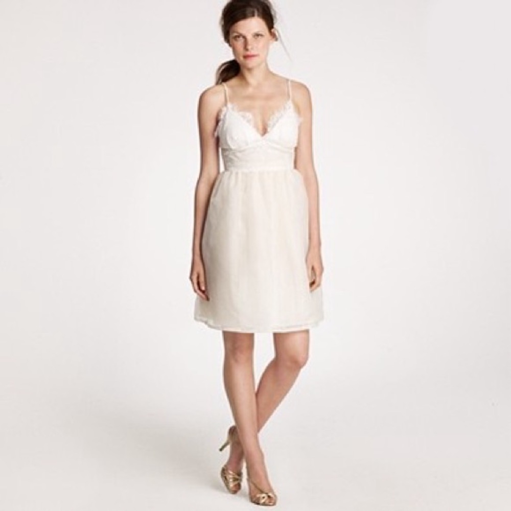 J. Crew Cream Eyelash Lace-Trim Spaghetti Strap Mini Wedding Dress